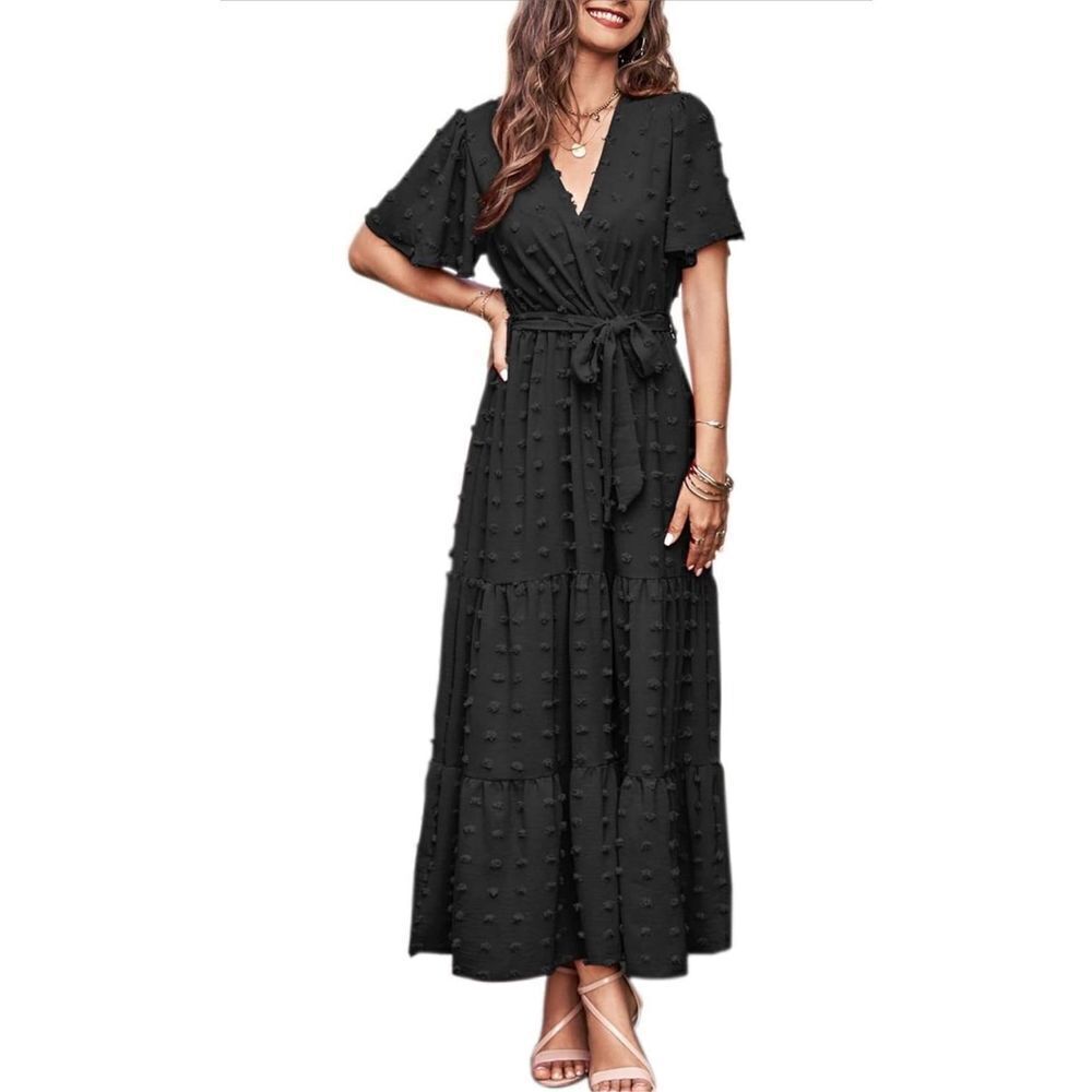 NEW Boho Swiss Dot Maxi Dress Wrap Flutter Flowy XL NO BELT